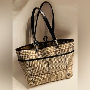 Vintage Ralph Lauren Houndstooth Tote – Canvas & Leather